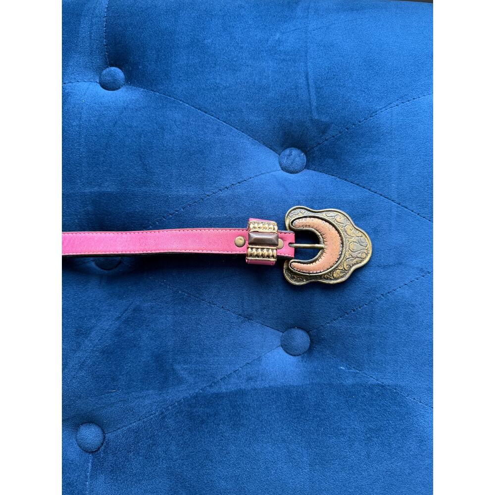 Women's Vtg y2k Leatherock Hot Pink Boho Western Copper Engraved Buckle Belt S